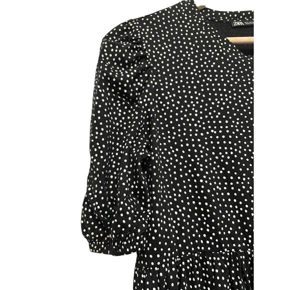 Zara Polka Dot Tiered Midi Dress Women‎ Size Small Black White Boho Flowy Cotton - Picture 6 of 8